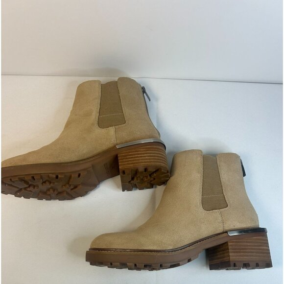 Vince Camuto Kelivena Suede Chelsea Boots Taupe Womens 9W Chunky Lug Sole Block - Picture 6 of 14